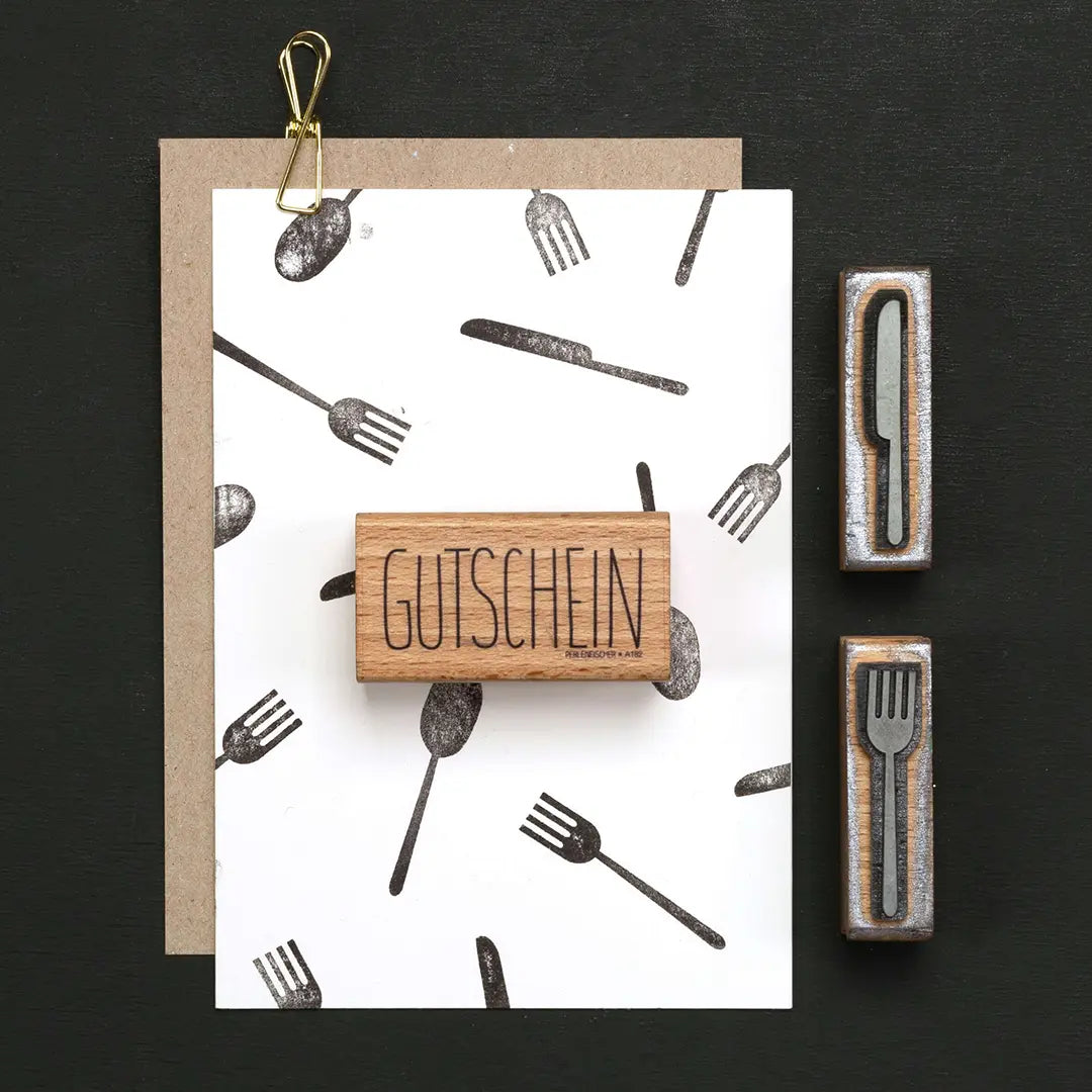 Textstempel stempel Gutschein Stempel Gutschein Abendessen stempeln besteck stempel