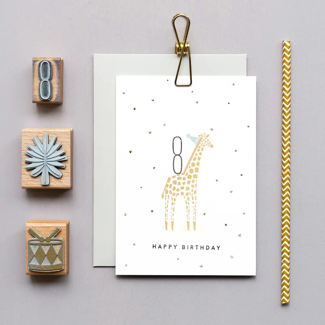 Stempel Kinder Stempel Kindergeburtstag Stempel Happy Birthday Zahlenstempel stempel tiere stempel Giraffe geburtstagskarte mit Glitzerkleber