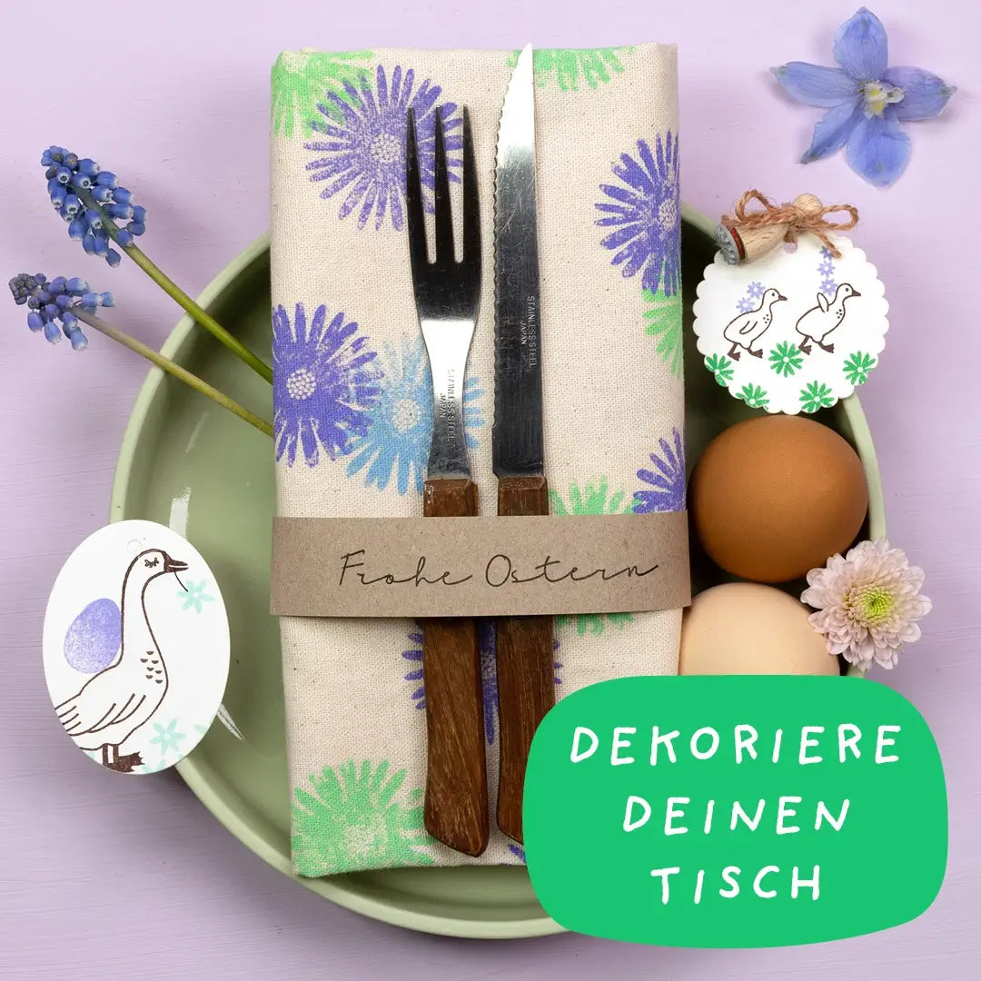stempel ostern osterstempel osterdekoration diy osterdeko tischdekoration ostern selber machen stoff bestempeln stempel blumen stempel frohe ostern