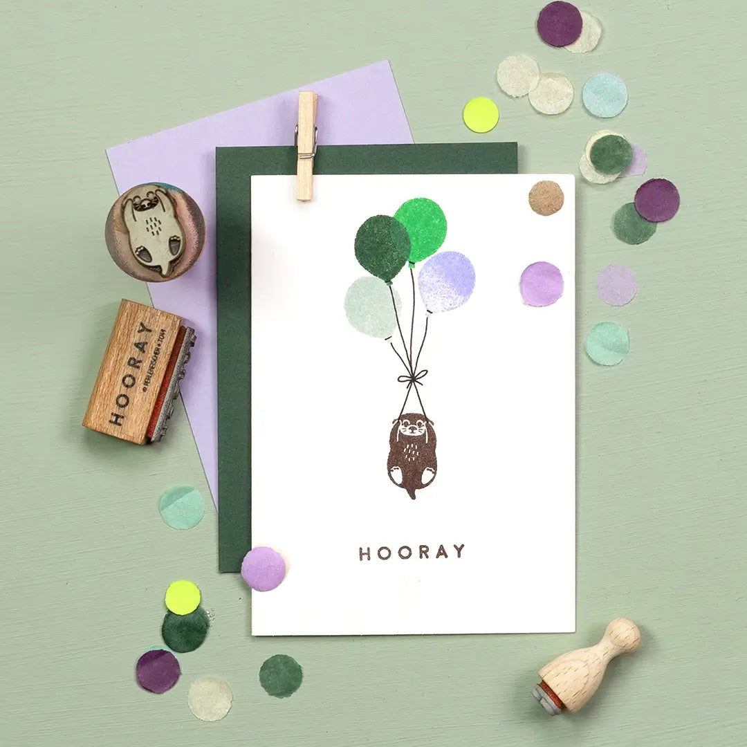 stempel kinder stempel kindergeburtstag stempel luftballon stempel baby otter stempel tiere stempel hooray kinder geburtstagskarte stempeln
