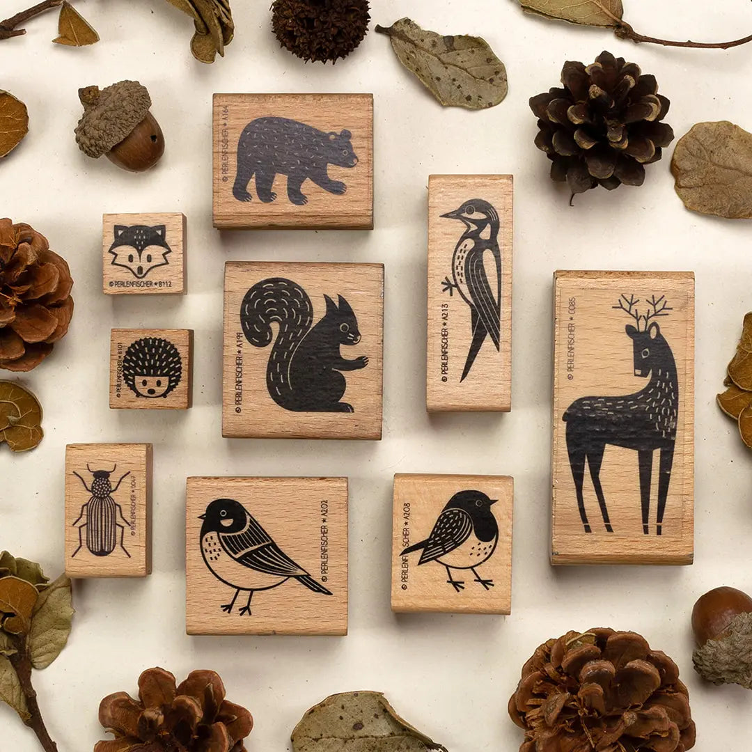 Stempel Herbst & Wald Waldtiere Stempel Nachhaltige Naturstempel aus Holz Stempel Eichhörnchen Stempel Specht Stempel Reh Stempel Fuch Stempel Käfer Stempel Igel Vogel Stempel