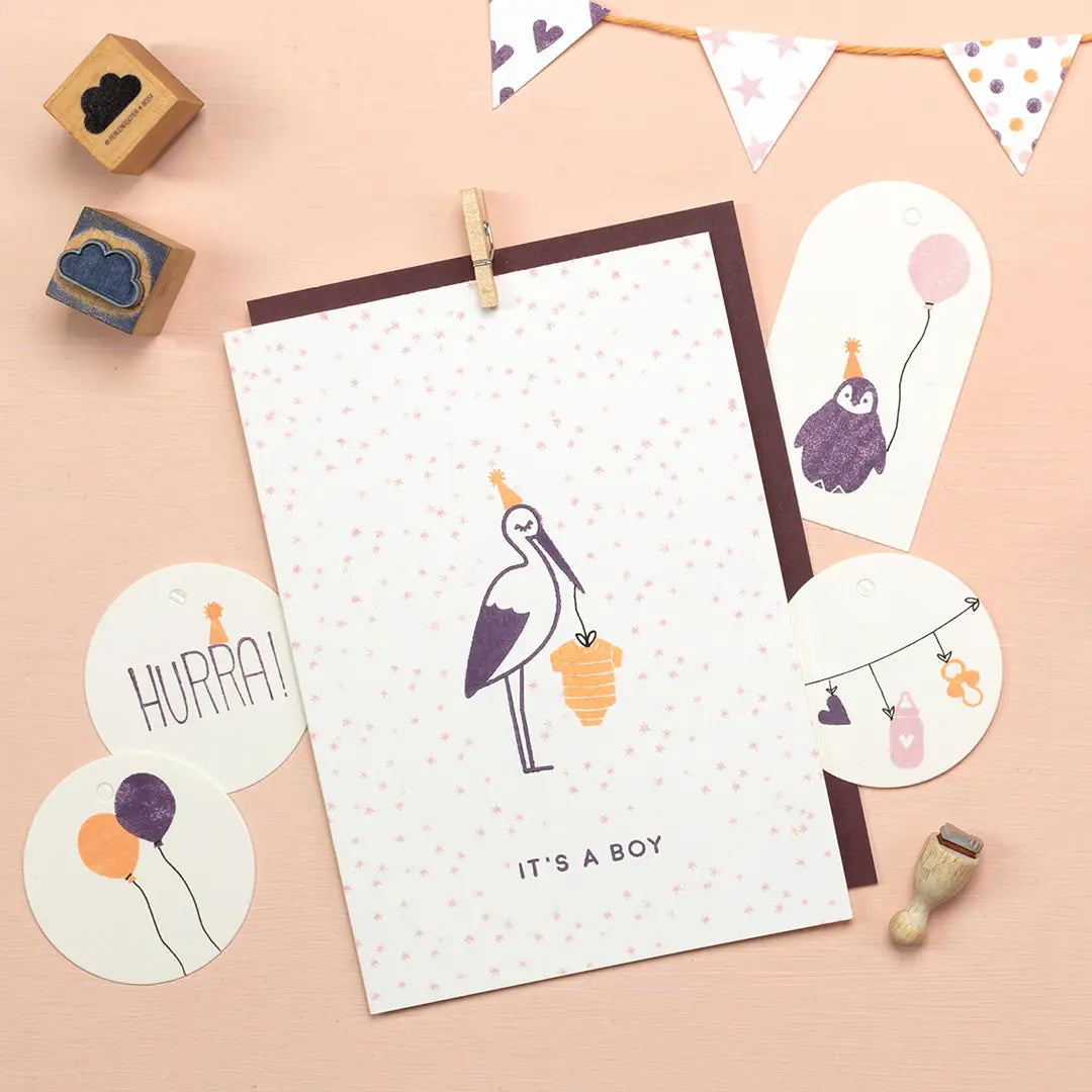 Stempel Tiere kinderstempel tiere Stempel Storch Stempel Pinguin baby karte zur geburt stempeln