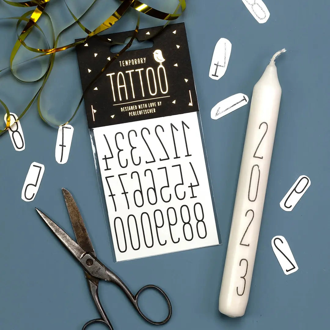 Stempel Silvester Temporäre Tattoos Zahlen Kerzen zu Silvester