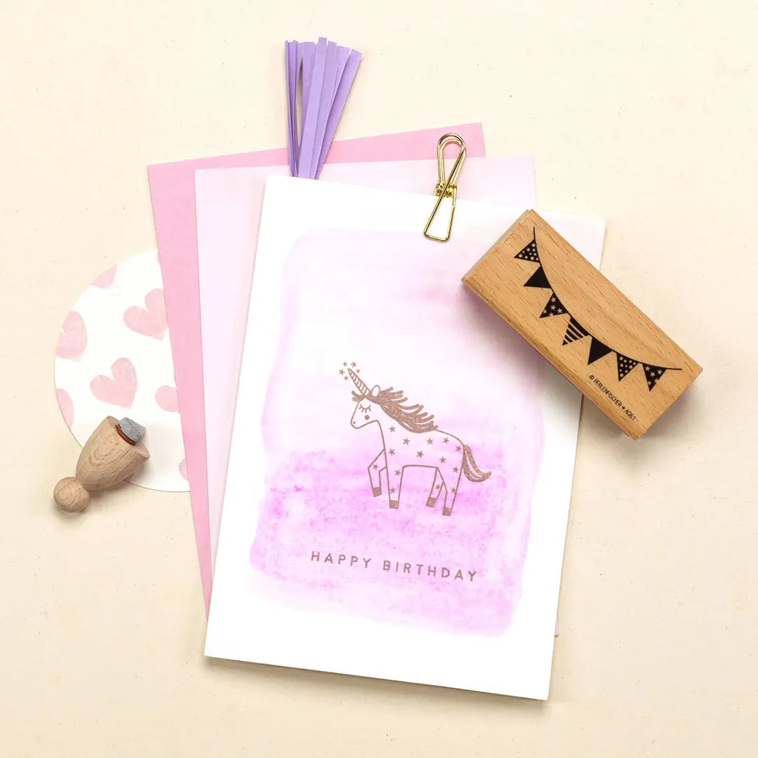 Stempel Kinder Stempel zum Kindergeburtstag Stempel Happy Birthday Stempel Einhorn Stempel Wimpelkette Stempel Herz