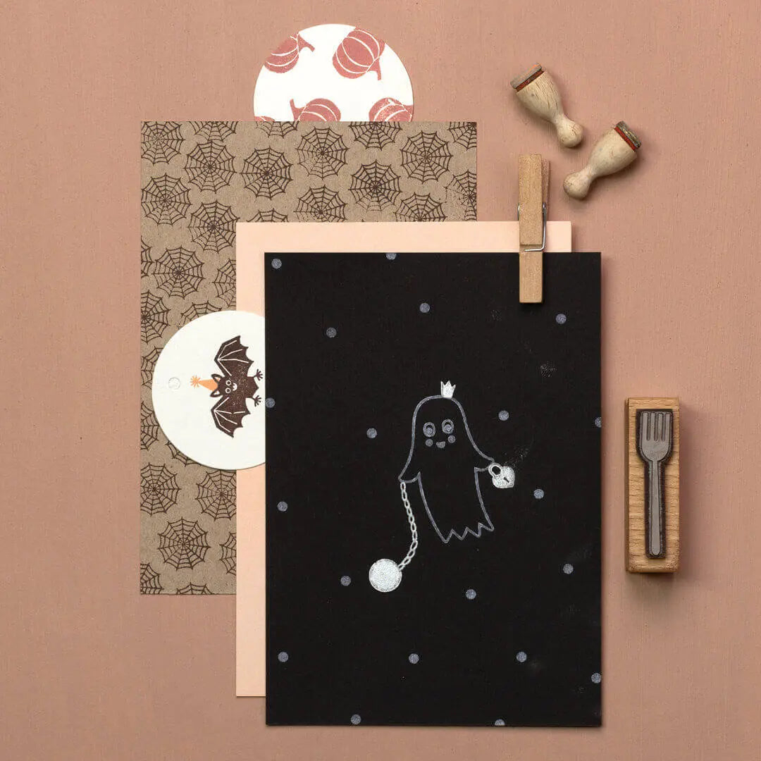 Stempel Kinder Stempel zu Hallowen Stempel Gespenst Stempel Kürbis Stempel Gabel Stempel Fledermaus Stempel Spinnennetz