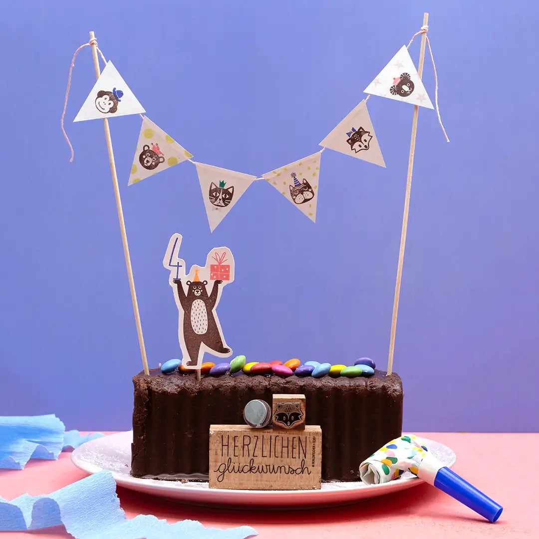 stempel kinder stempel kindergeburtstag diy idee kuchendeko kindergeburtstag stempel tiere wimpelkette basteln zahlenstempel