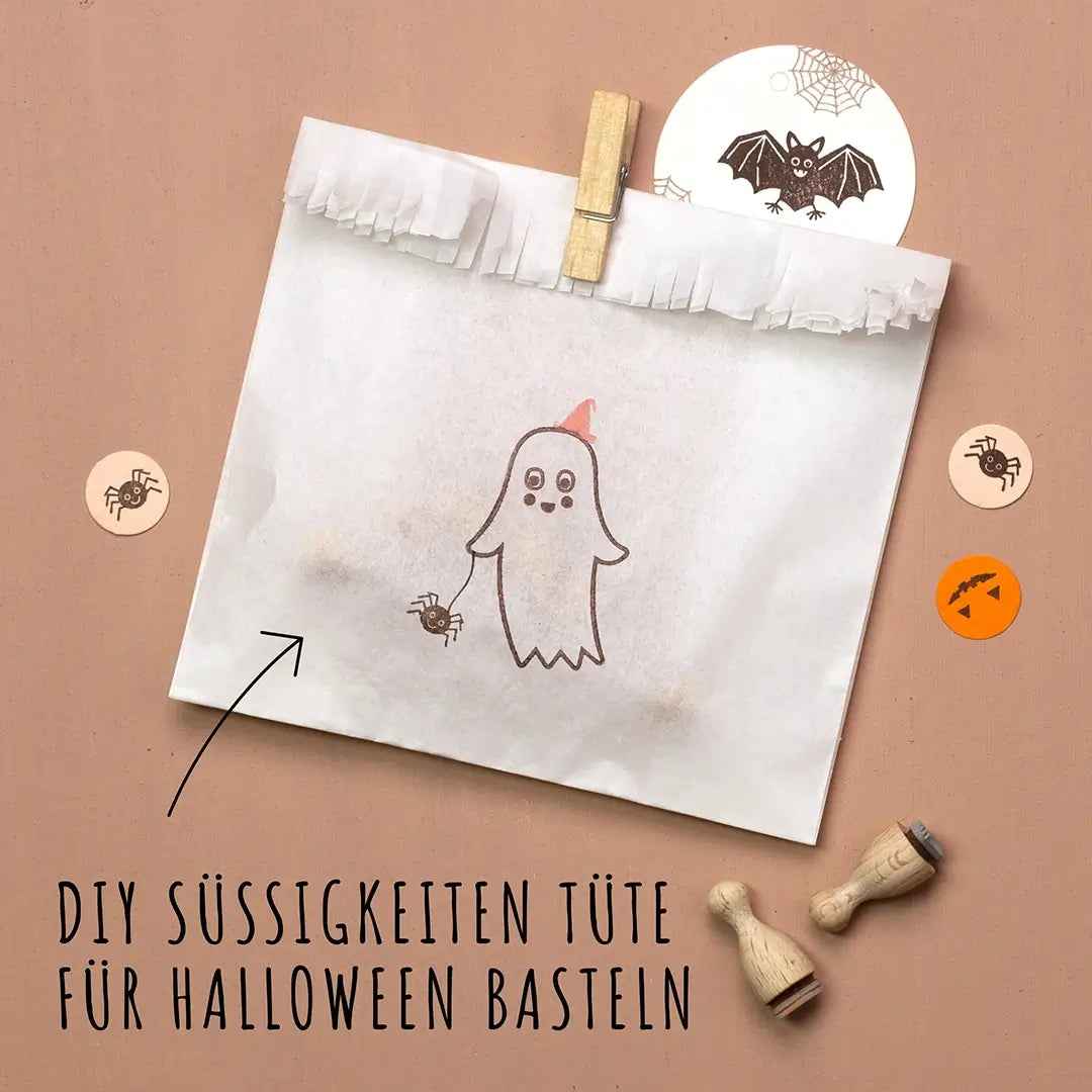 halloween stempel spinne stempel fledermaus halloween süßigkeiten tüte diy