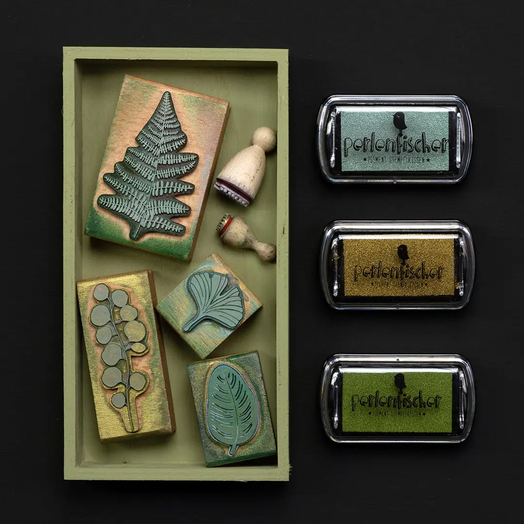 Blumenstempel und Blätter Stempel Blütenstempel Stempelkissen für Blätter Stempelkissen Grün Stempel Eukalyptus Stempel Farnblatt Stempel Ginkgoblatt