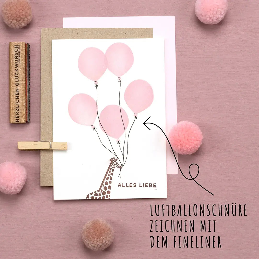 fineliner stift luftballon schnüre zeichnen karten bestempeln