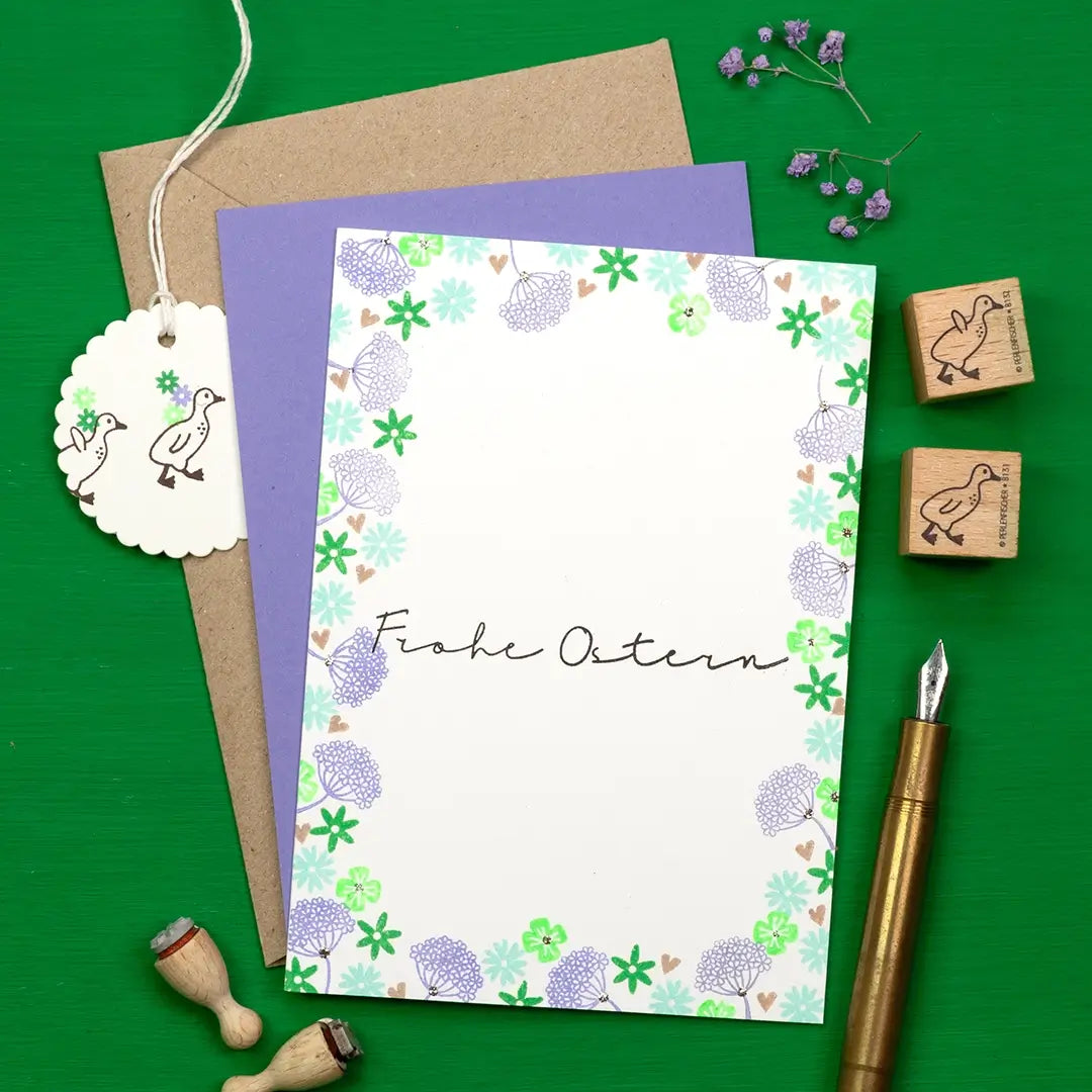 blumen stempel blätter stempel blüte blumenranken stempeln grusskarte mit blumigen Stempeln