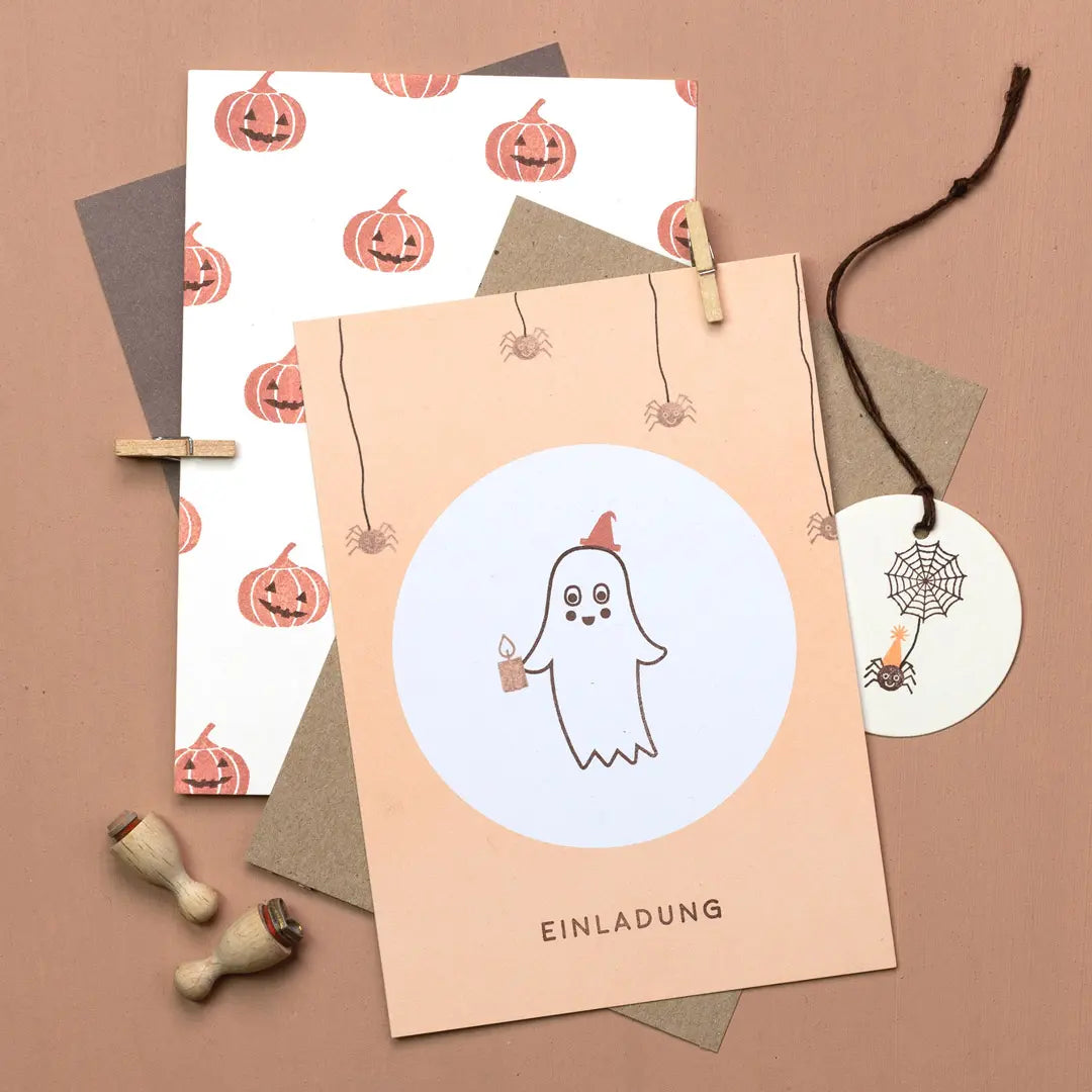 blanko karte dot postkarte orange einladungskarte stempeln halloween stempel