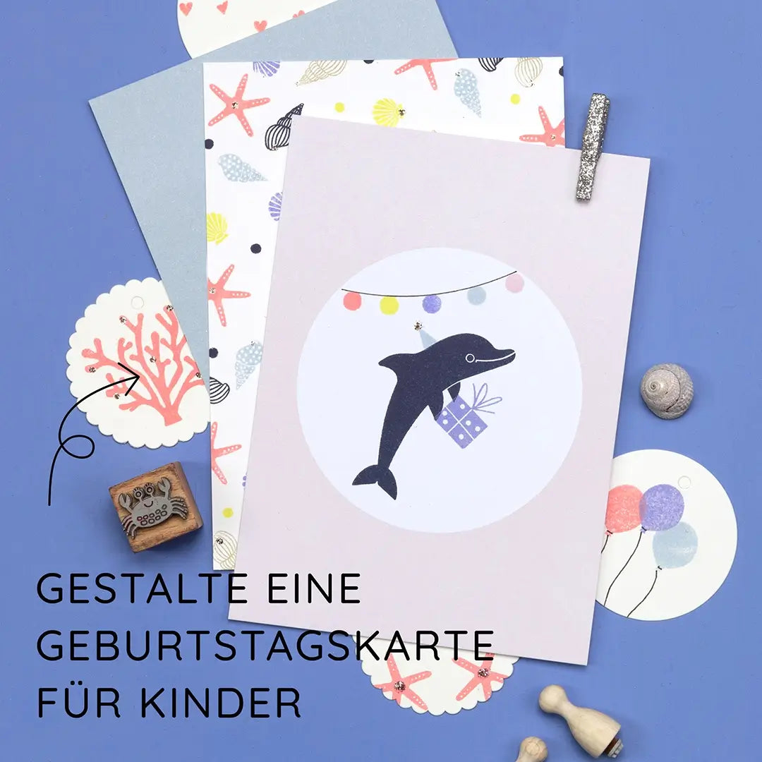 Stempel Kinder Kinderstempel Geburtstagskarte stempeln Stempel Delfin Stempel Geschenk Stempel Luftballon