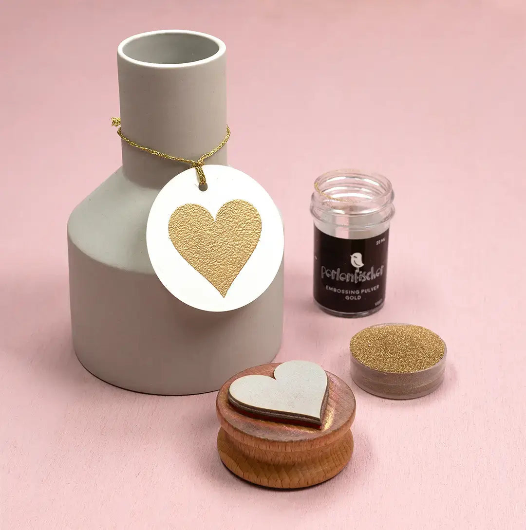 stempel hochzeit hochzeitsdeko selber machen vase dekorieren stempel herz embossing pulver