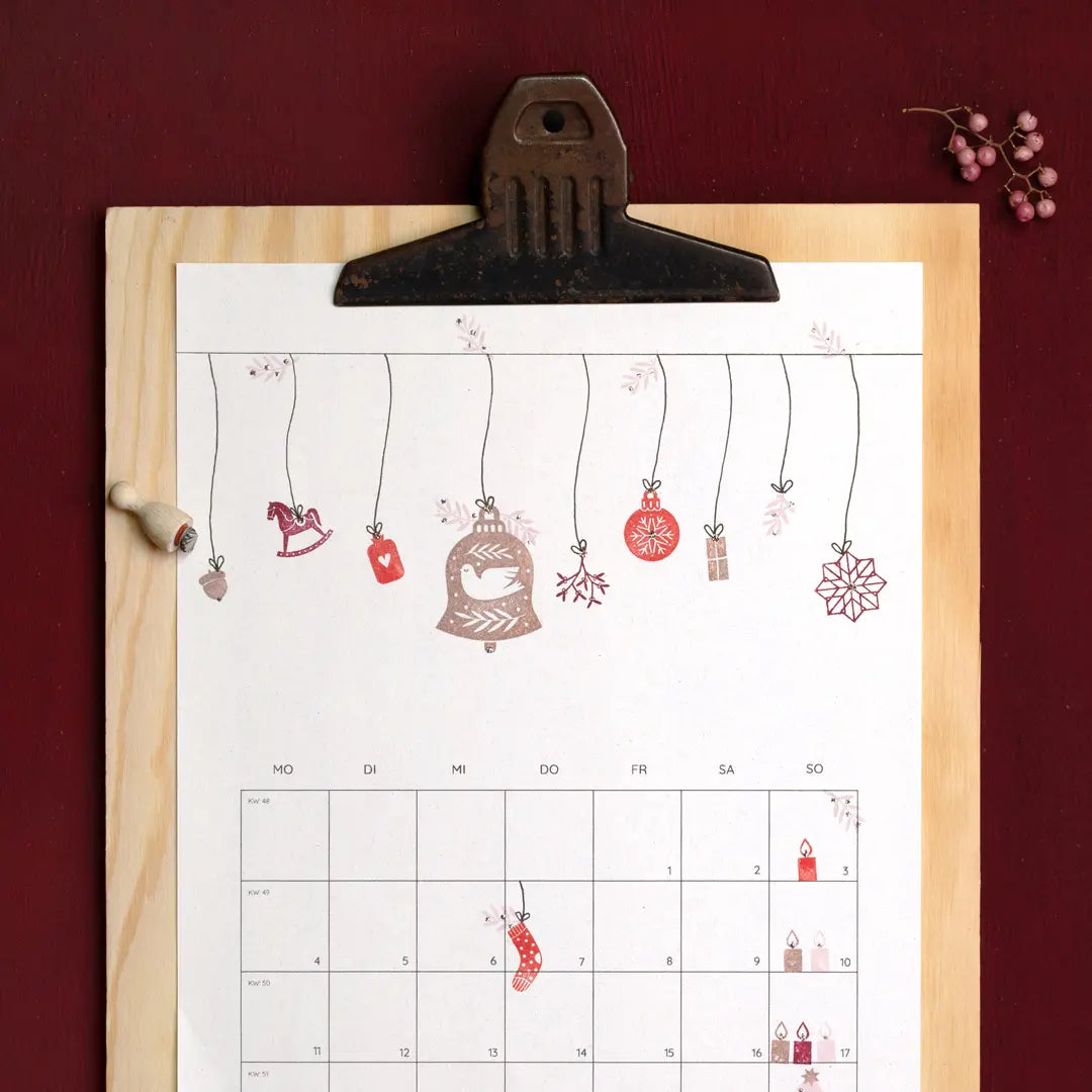Stempel Weihnachten DIY Geschenk Kalender Mistelzweig Glocke Sterne Schaukelpferd
