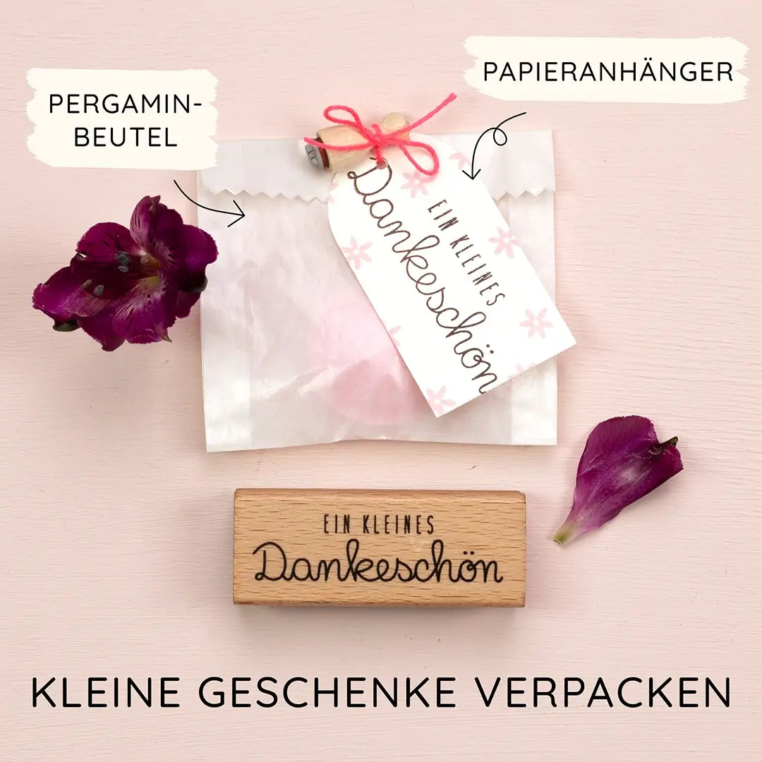 Blumen Stempel Blüte Stempel Dankeschön Papieranhänger bestempeln Geschenk verpacken