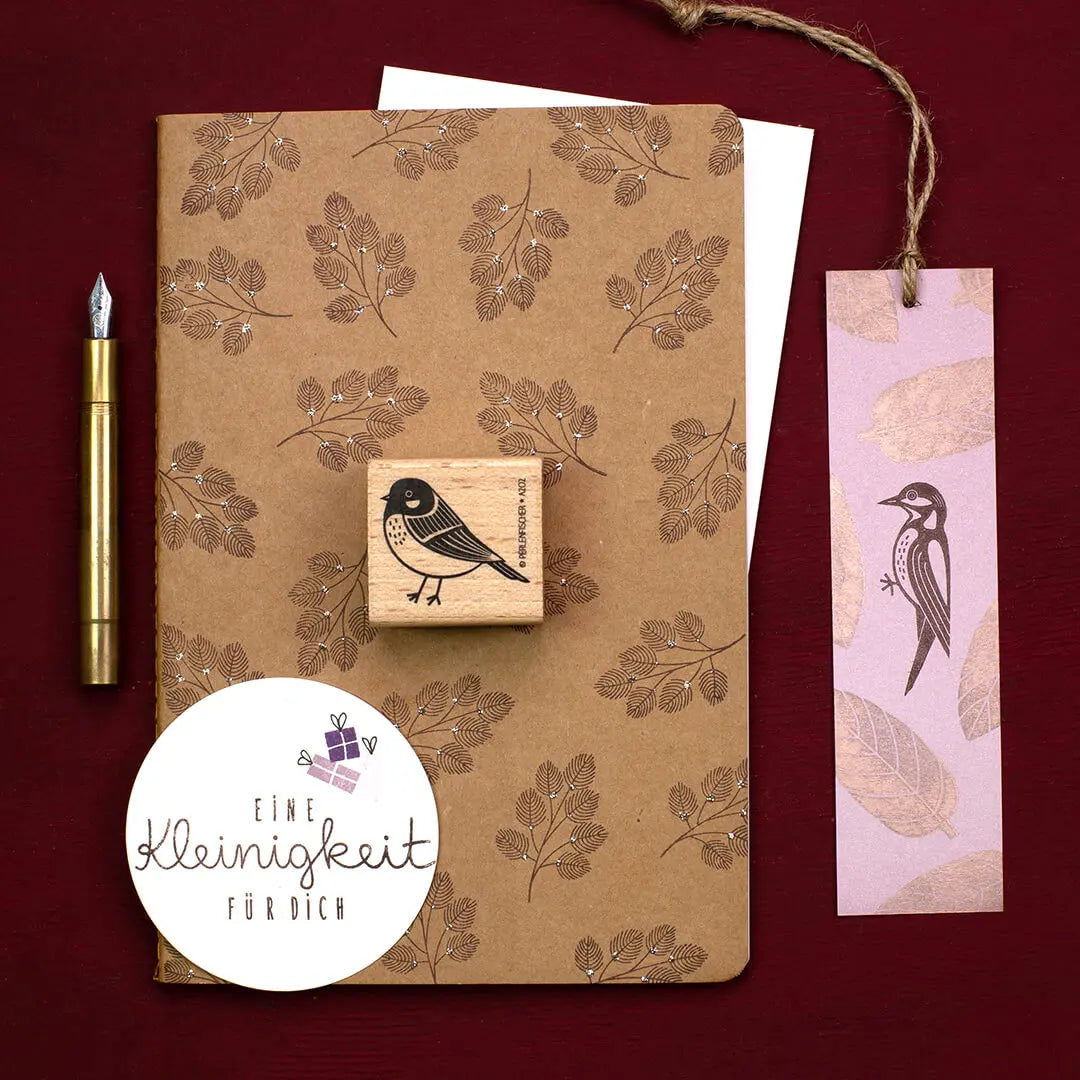 Stempel Herbst & Wald Geschenk Papieranhänger Stempel Specht Stempel Kohlmeise Stempel Federzweig Verpackung Herbsttöne Umschlag