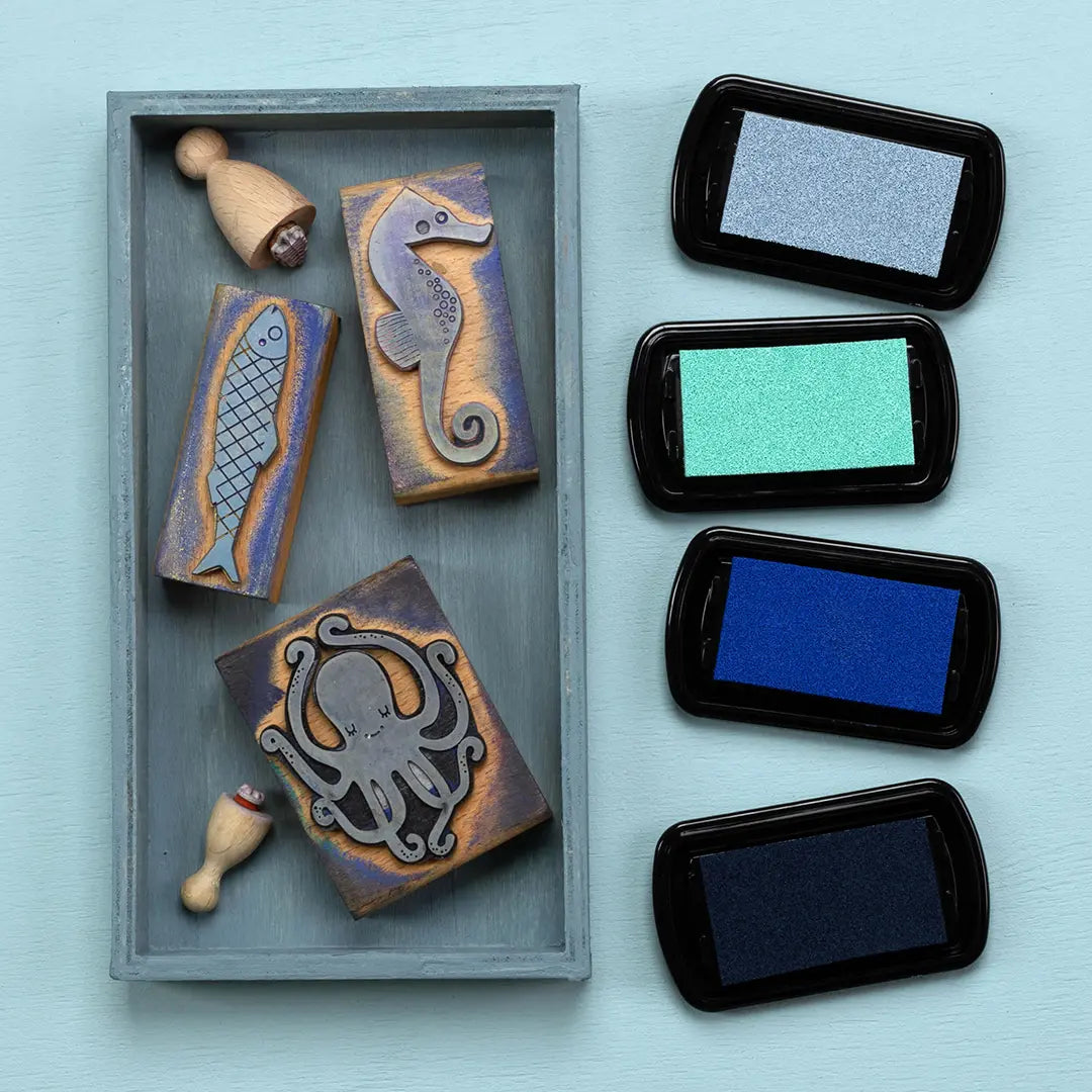 bunte stempelkissen blau stempelfarben für stempel tiere