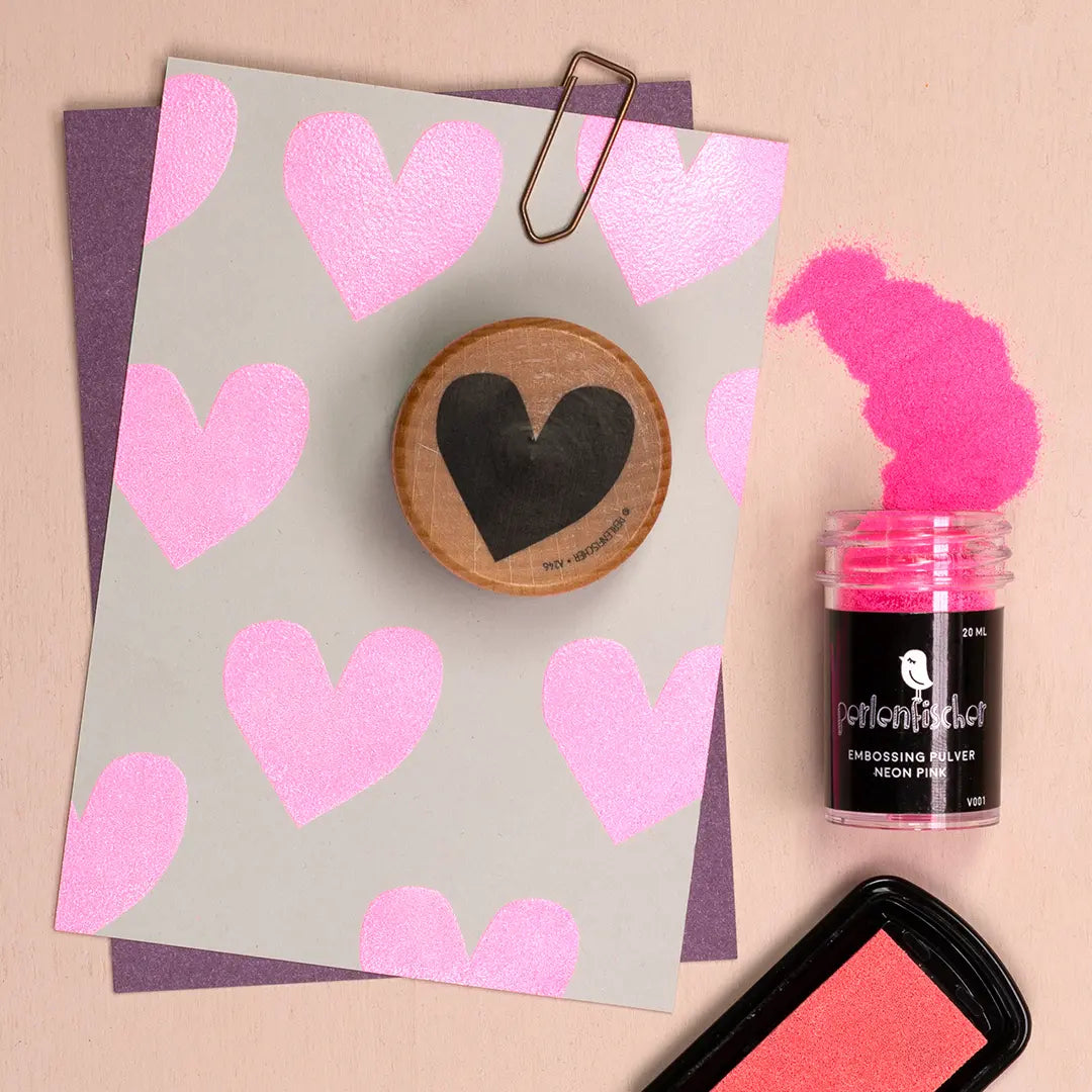 embossing pulver neon pink embossing stempelkissen embossing stempel herz schimmernde grusskarte stempeln karte muttertag
