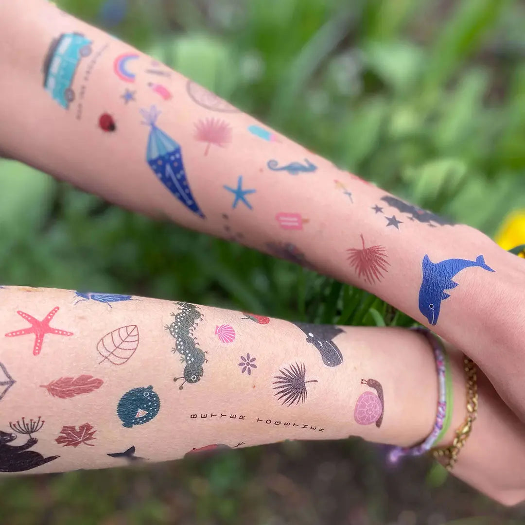 Stempel Kinder Temporäre Tattoos mit Kindermotiven Delfin Tattoo Schnecken Tattoos Blümchen Tattoos Seestern Tattoos Regenbogen Tattoo