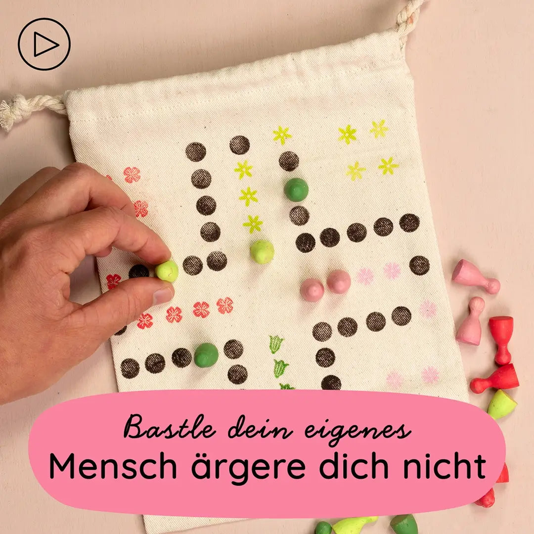 stempel kinder stempelspiel kinder diy spielbrett diy spiel stoffbeutel mit textilfarbe stoffstempelfarbe