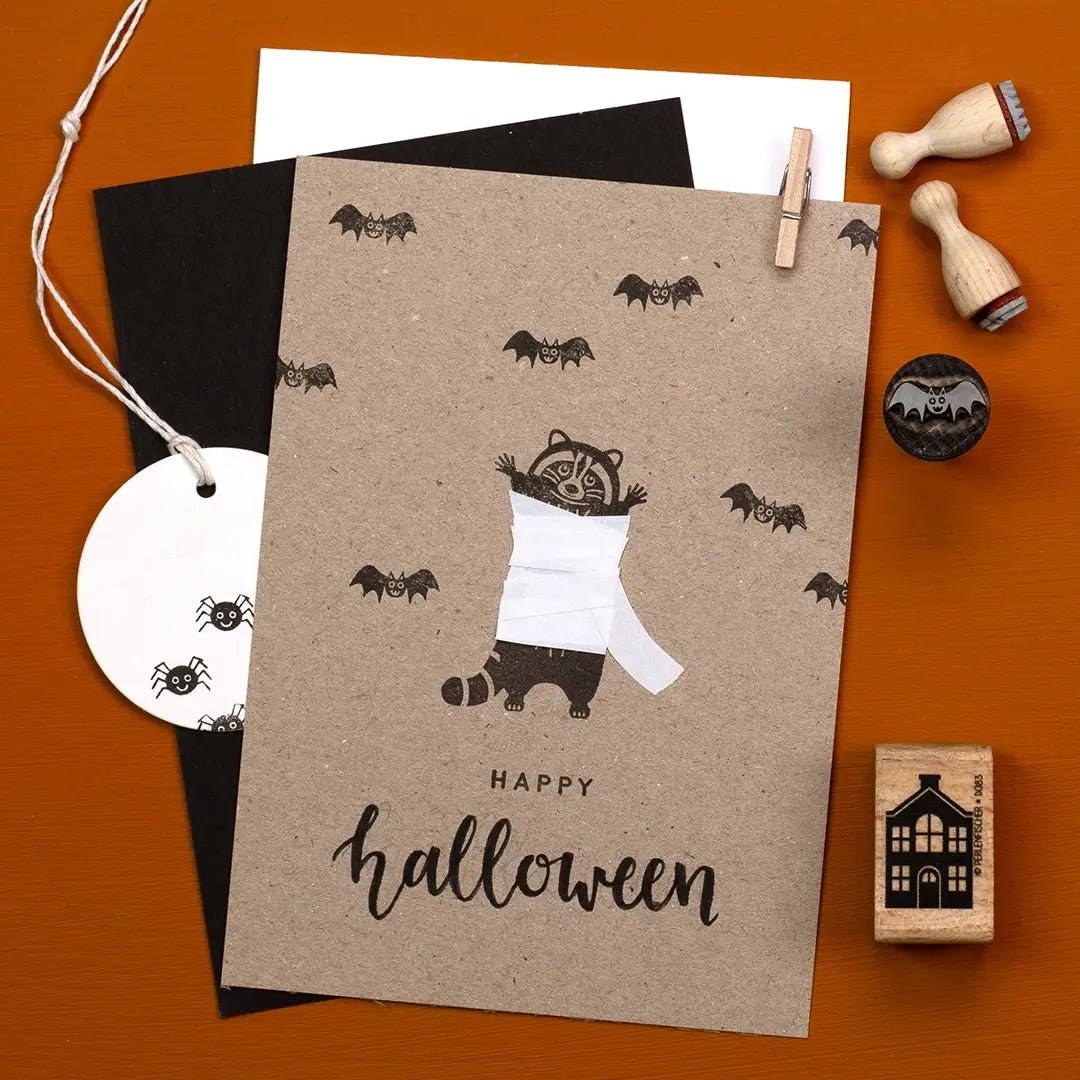 halloween stempel fledermaus buchstaben stempeln happy halloween karte stempeln
