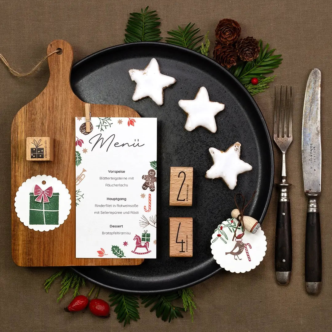 stempel weihnachten tischdeko weihnachten menükarte stempeln stempel geschenk