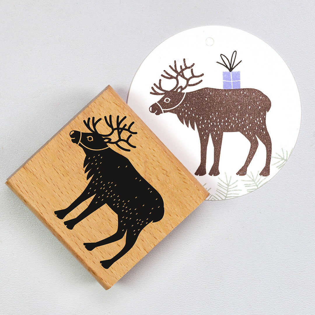 Ready Made Rubber Stamp - Cute Animals with Antler Wooden Rubber Stamp