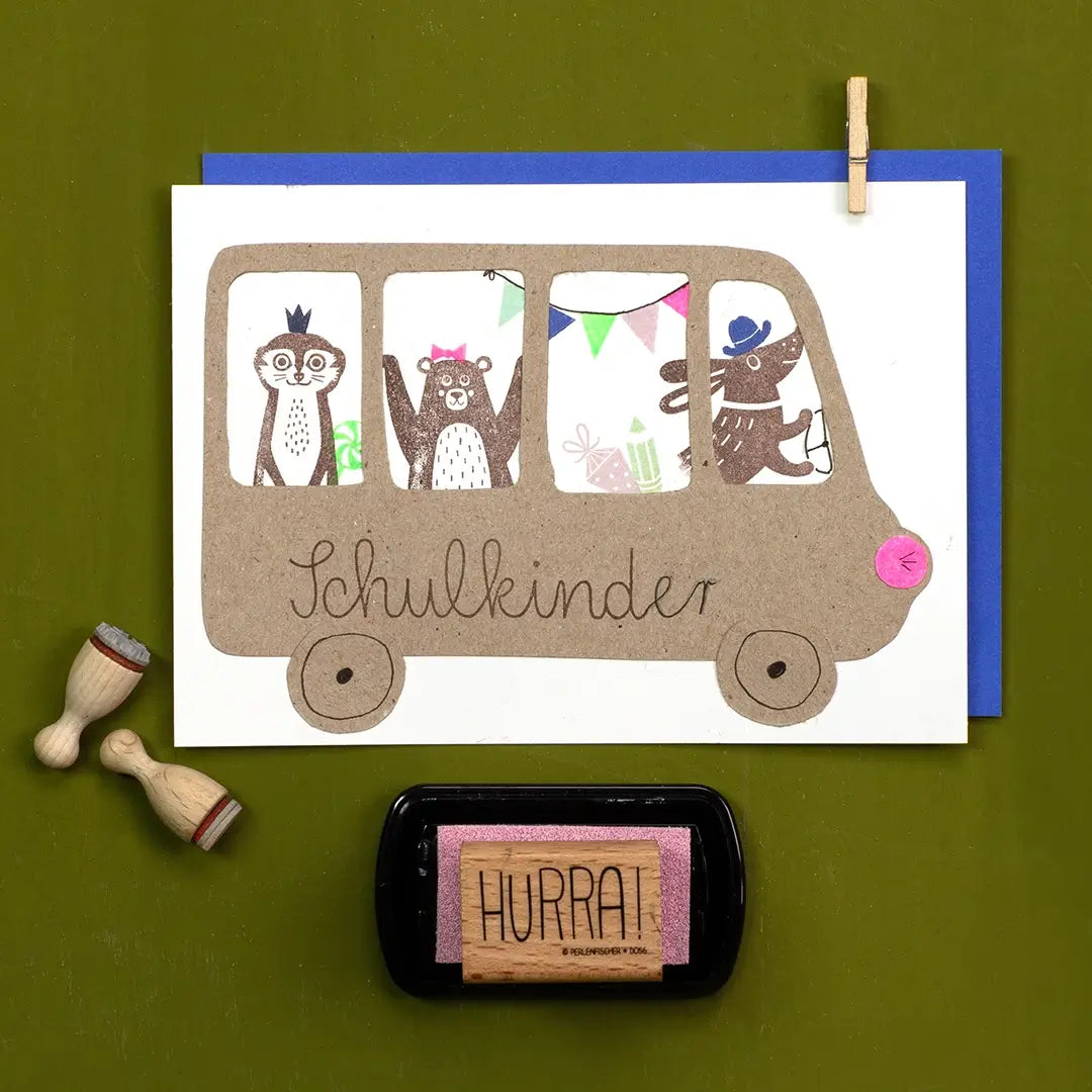 stempel tiere tierstempel stempel erdmännchen stempel dackel stempel bär stempel lustige Einschulungskarte mit Tieren Stempel tiere kinder