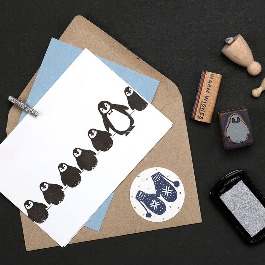 stempel weihnachten winterliche karte stempeln stempel pinguin stempel handschuhe stempelkissen silber