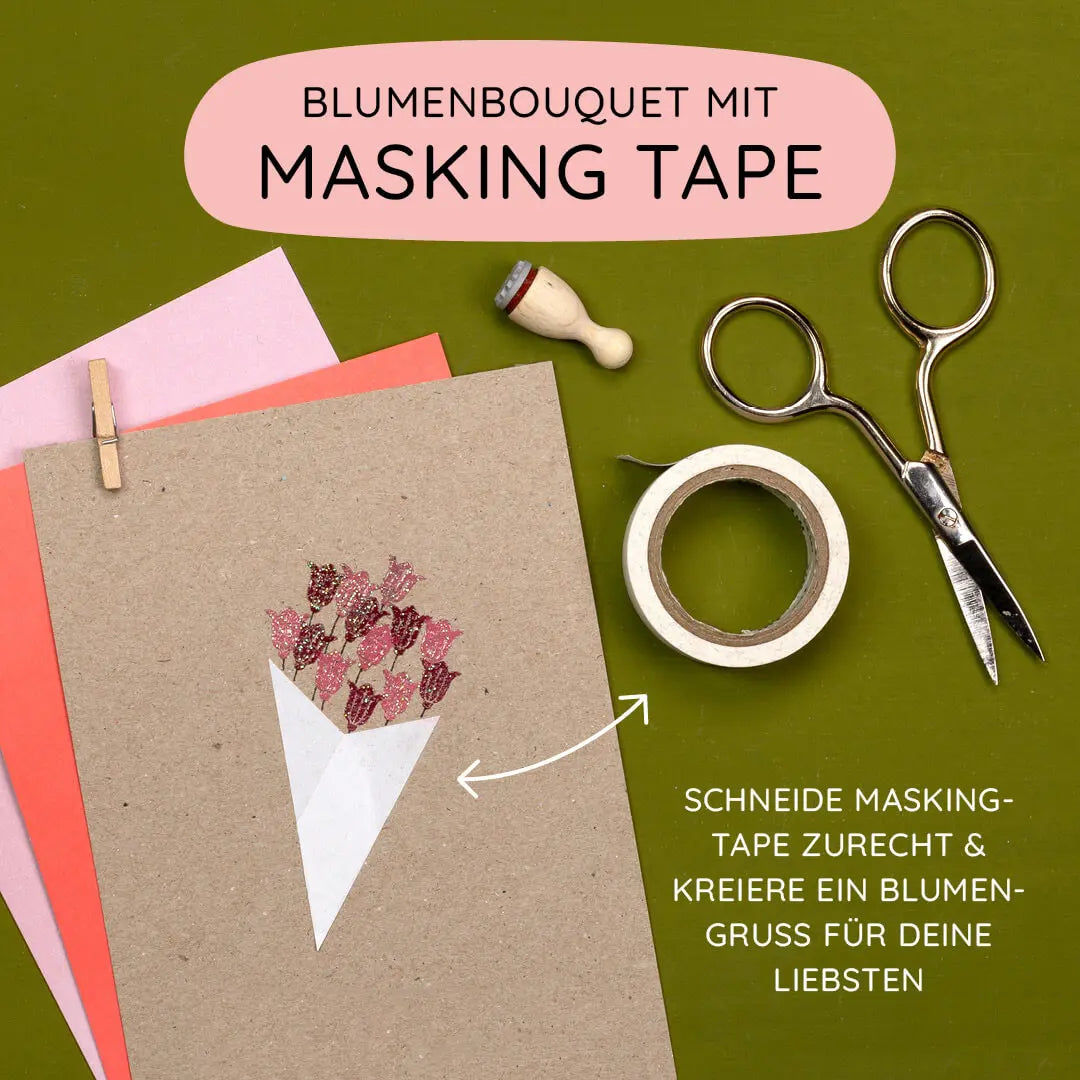 masking tape ideen basteln mit washi tape blumenbouquet für grusskarte basteln mit masking tape