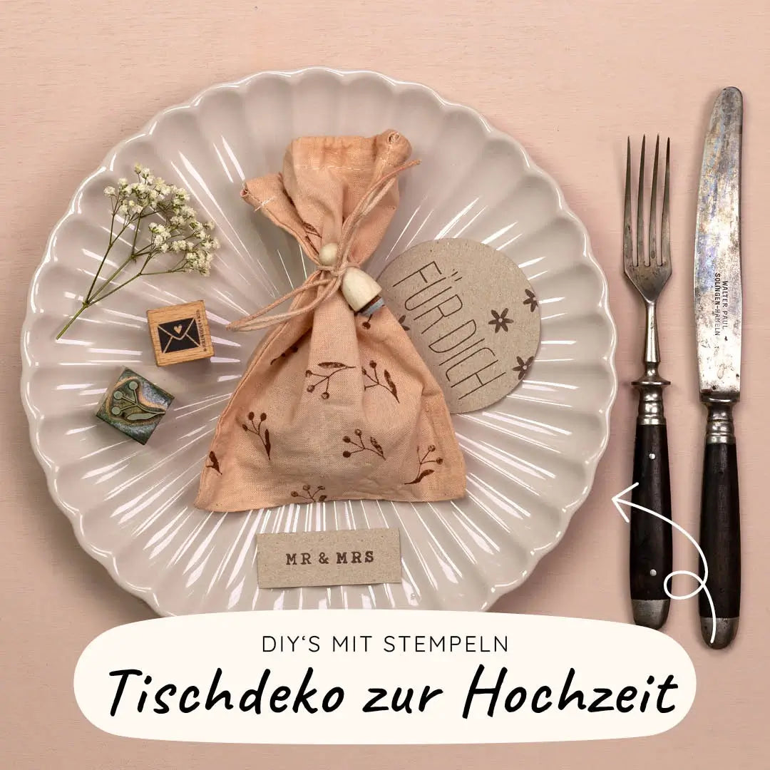 Stempel hochzeit hochzeitsdeko selber machen tischdeko hochzeit stoff bestempeln
