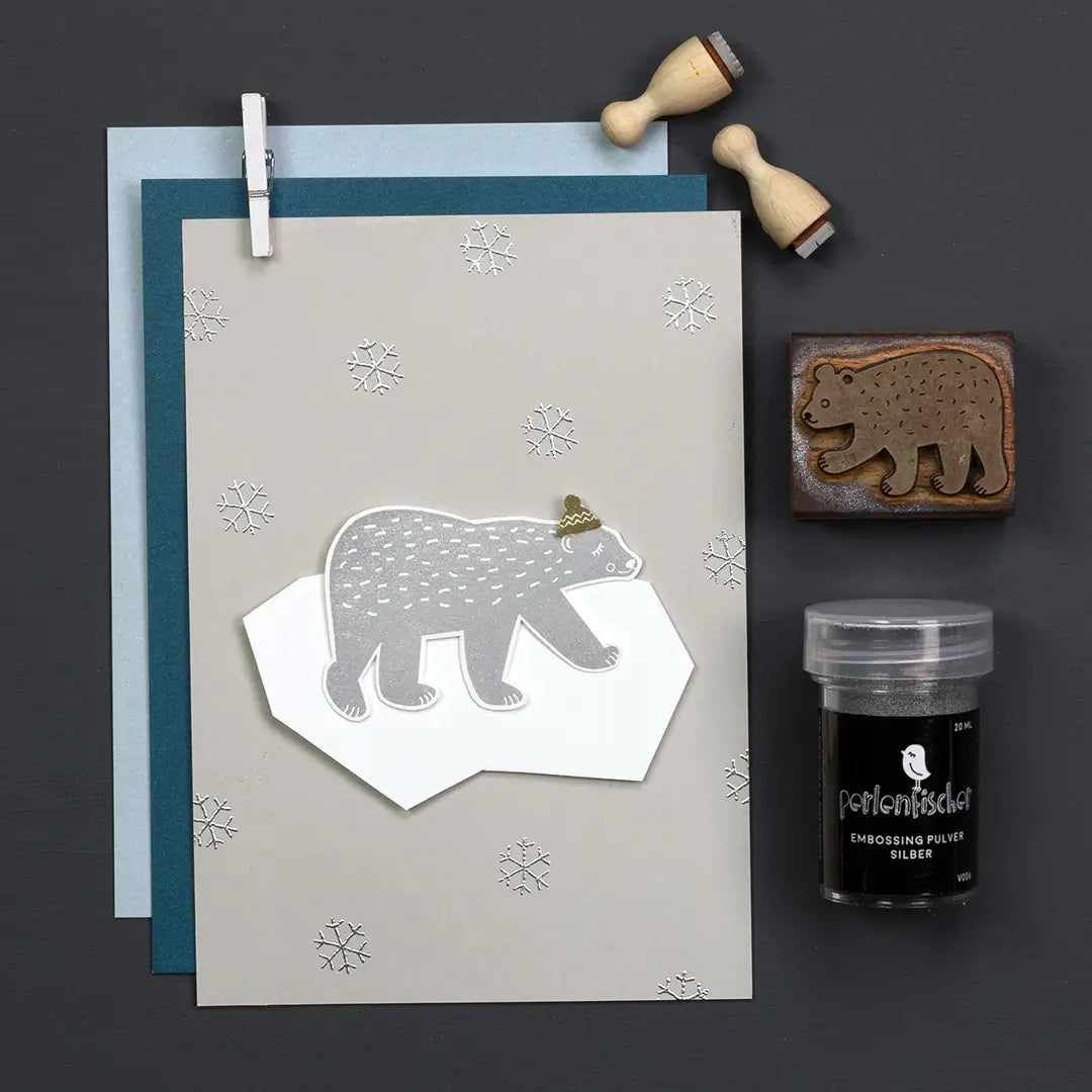 motivstempel winter motivstempel tiere motivstempel holz embossing pulver silber motivstempel eisbär stempel