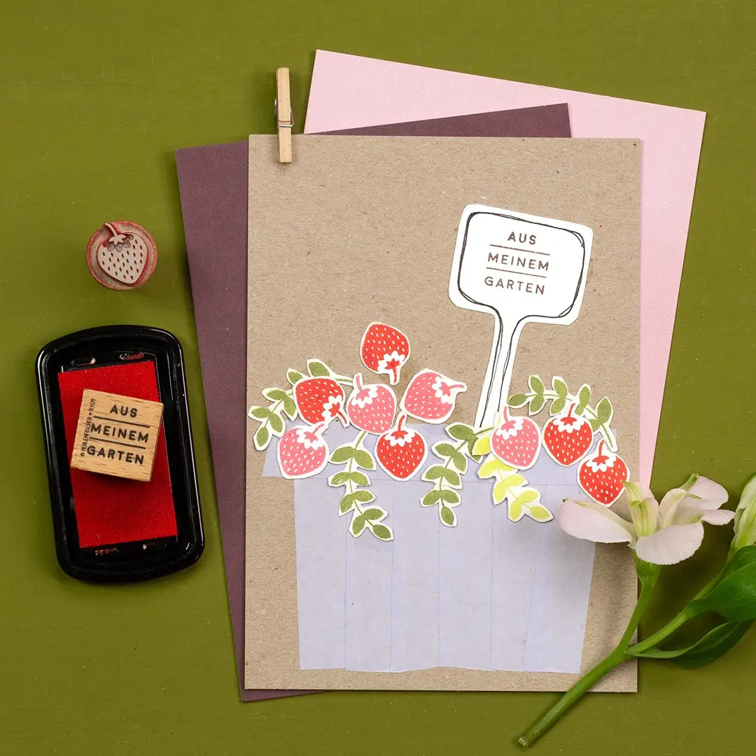 motivstempel holzstempel stempel erdbeere blätter stempel garten design stempel