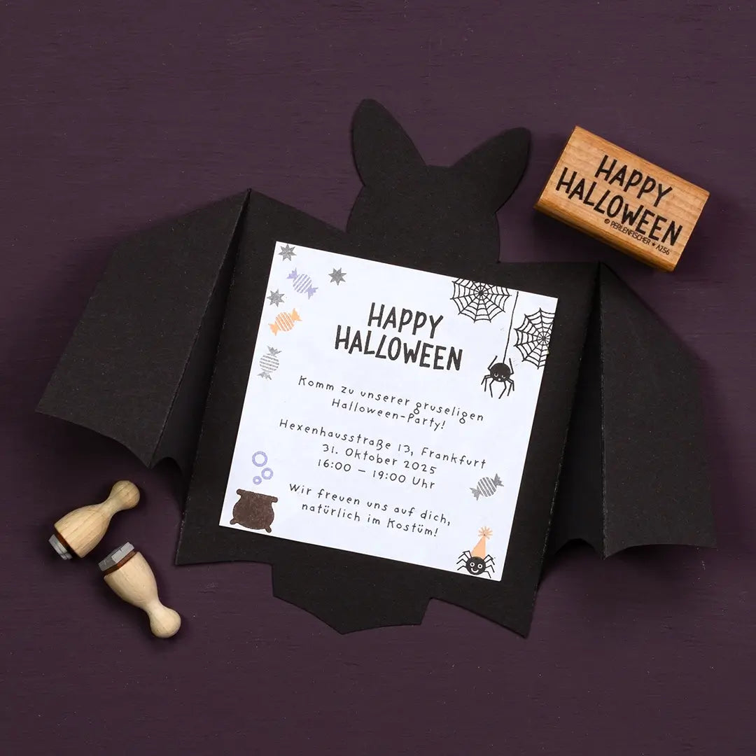 stempel halloween stempel happy halloween stempel spinne stempel spinnennetz stempel bonbon einladungskarte halloween