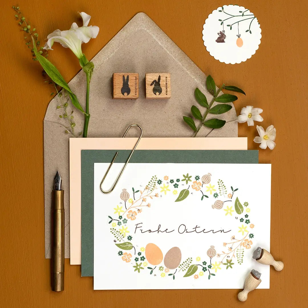 blumen stempel blätter stempel frohe ostern blumige grüße versenden blumenkranz stempeln