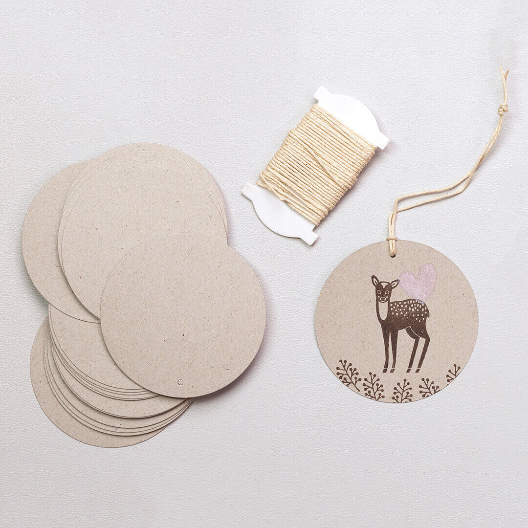 12 Papertags | Cardboard grey with ribbon