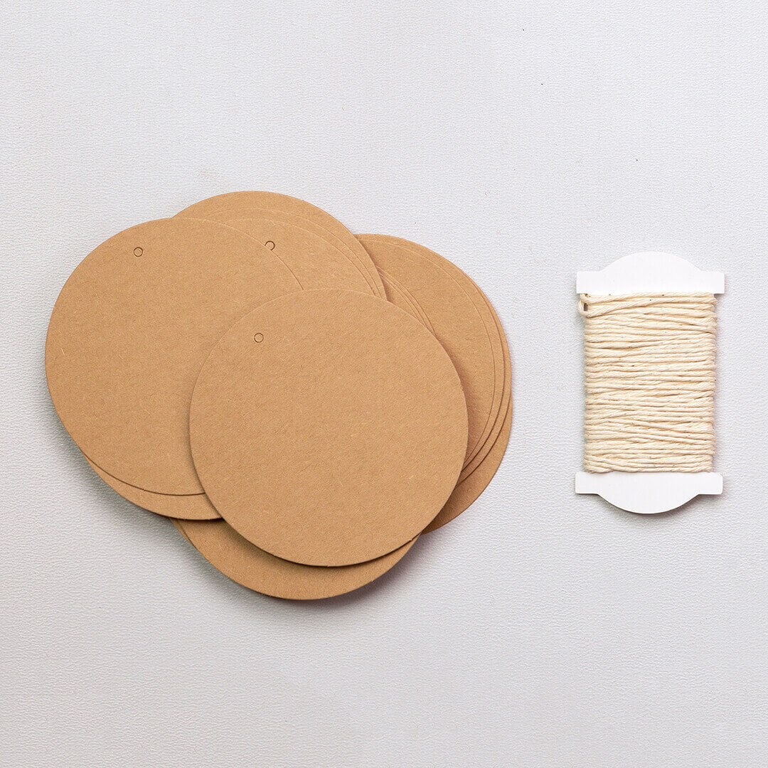 24 Papieranhänger | Kraftpapier rund mit Band