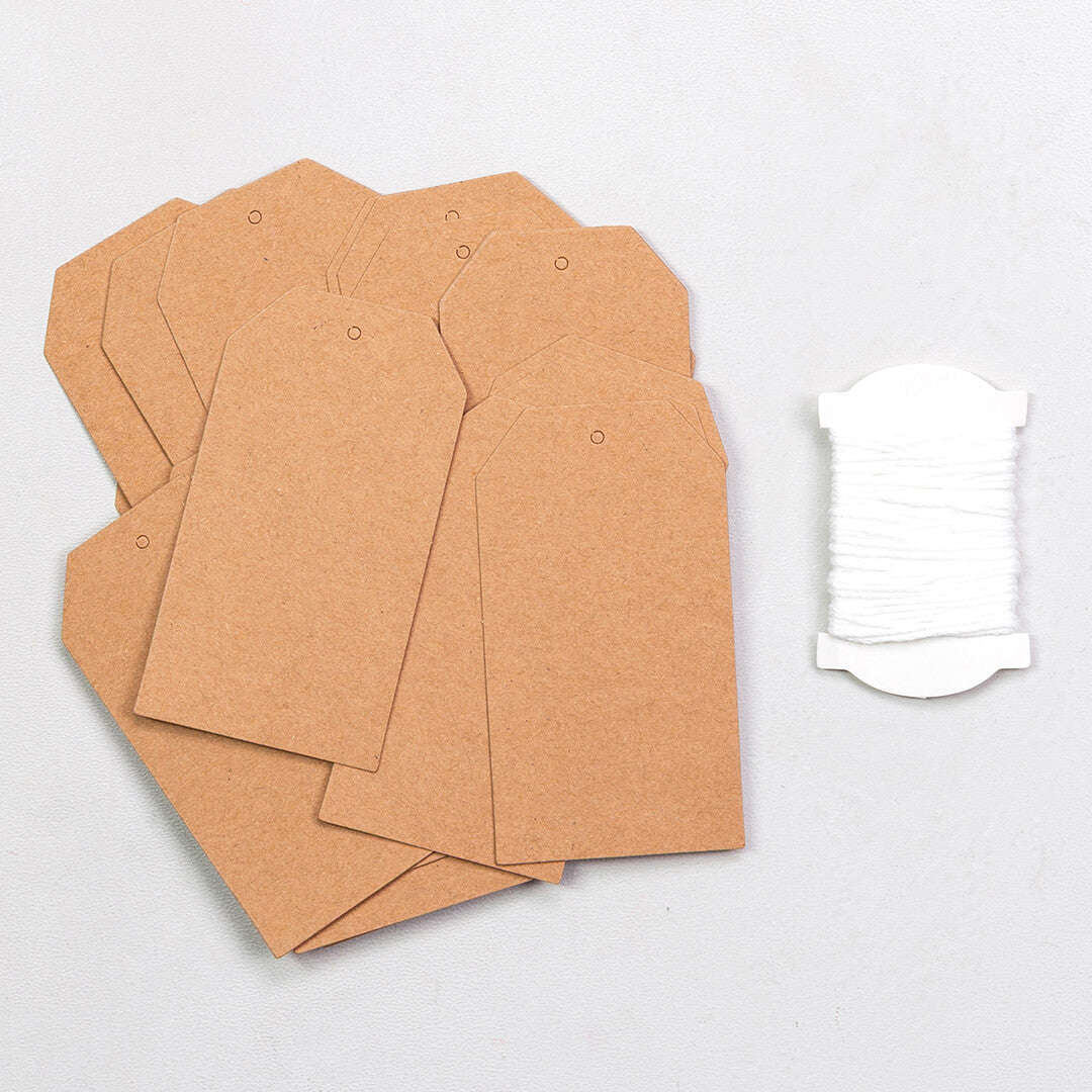 24 Papieranhänger | Kraftpapier eckig mit Band
