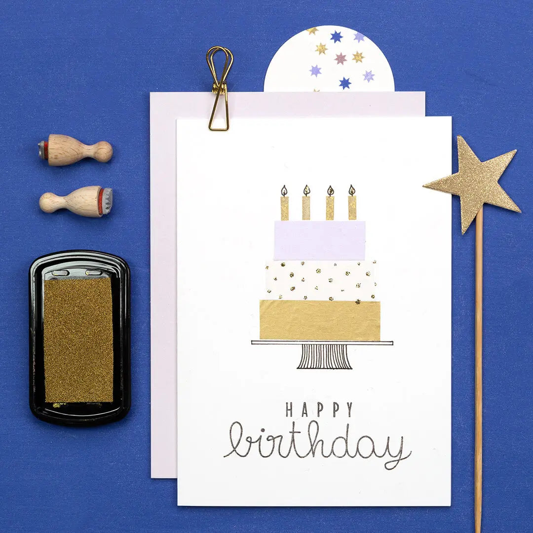 glitzerkleber ideen zum geburtstag glitter glue geburtstagstorte stempeln Geburtstagskarte verzieren