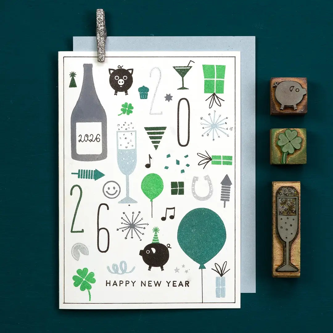 stempel silvester stempel kleeblatt stempel happy new year neujahrskarte stempeln stempel sektglas stempel rakete