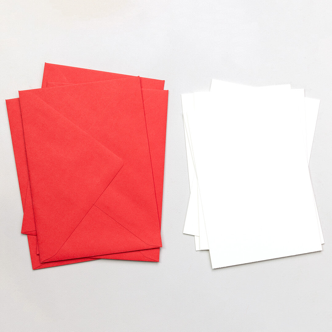 5 Cards with envelope | White with red