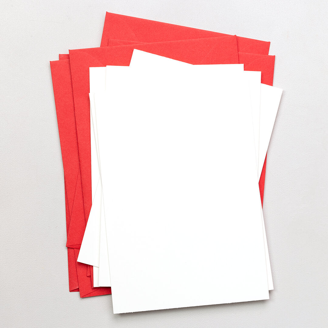5 Klappkarten mit Umschlag | Weiß mit Rot