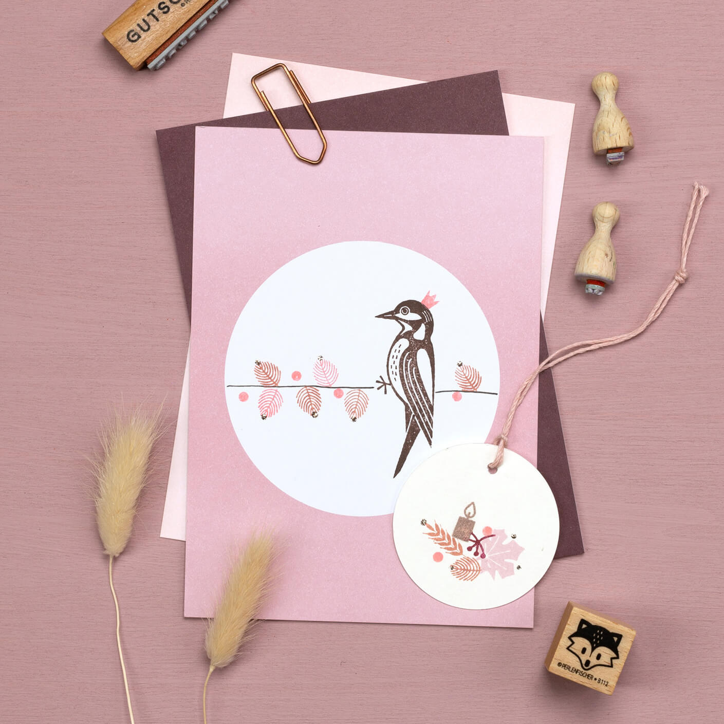 5 Postcards | Dot dusky pink 