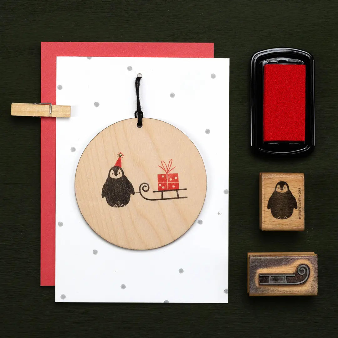 Stempel Weihnachten Holzanhänger Schlitten Stempel Pinguin 