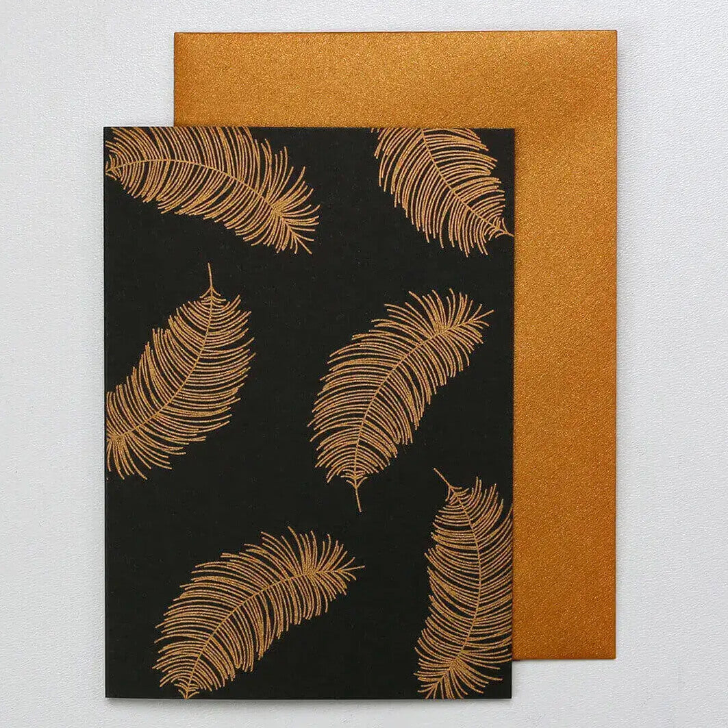 Card | Black & Gold Feather Fine