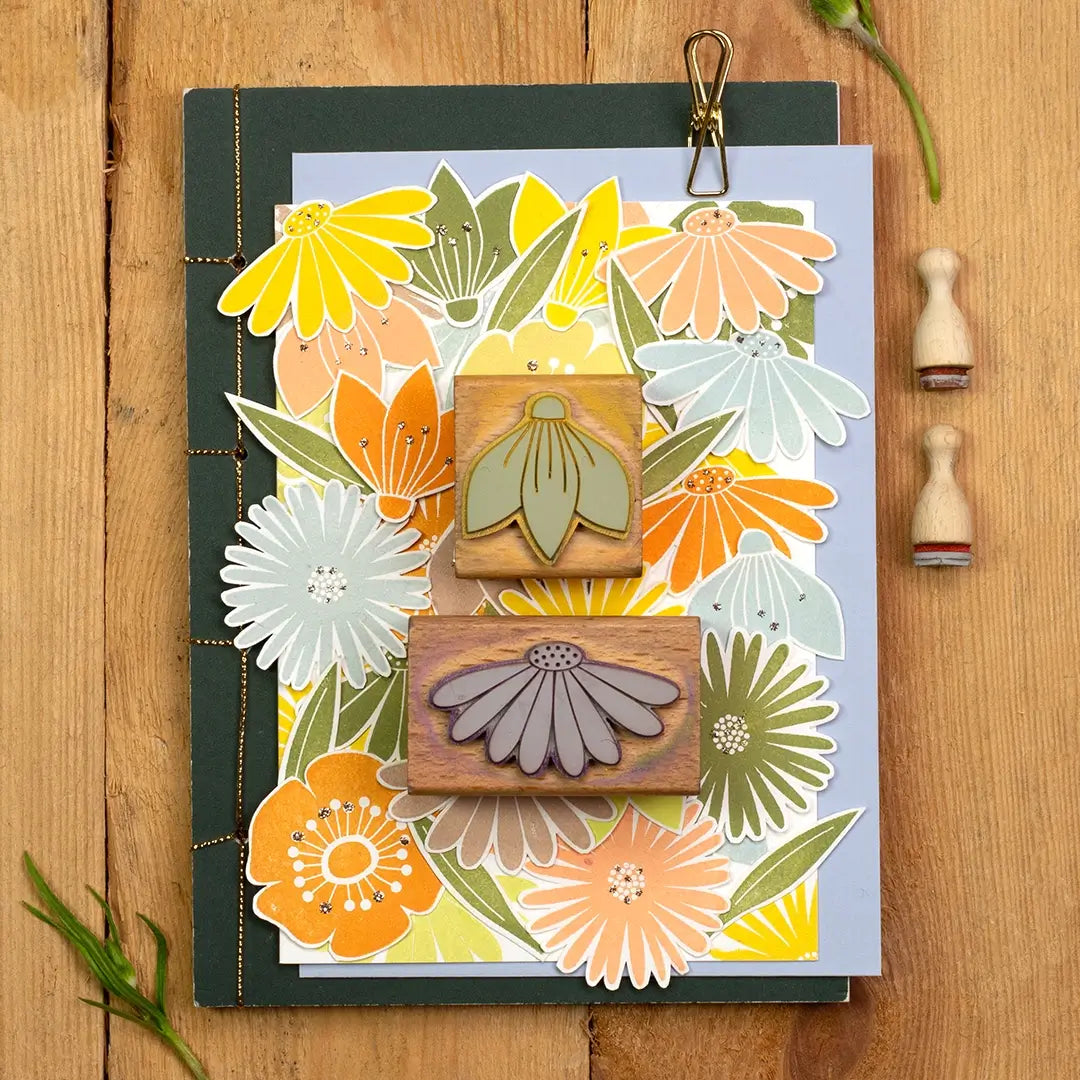 Blumenstempel Blätter Stempel narzisse stempel sonnenhut stempel bambusblatt grusskarte stempeln holzstempel stempel blumenwiese