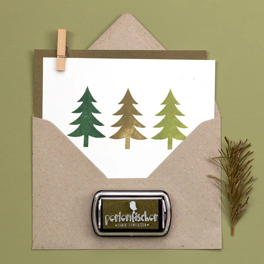 stempel weihnachten stempelkissen grün stempel tannenbaum stempel weihnachtsbaum weihnachtskarte mit umschlag